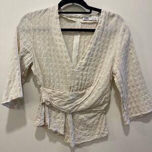 Zara Beige Textured Wrap Blouse